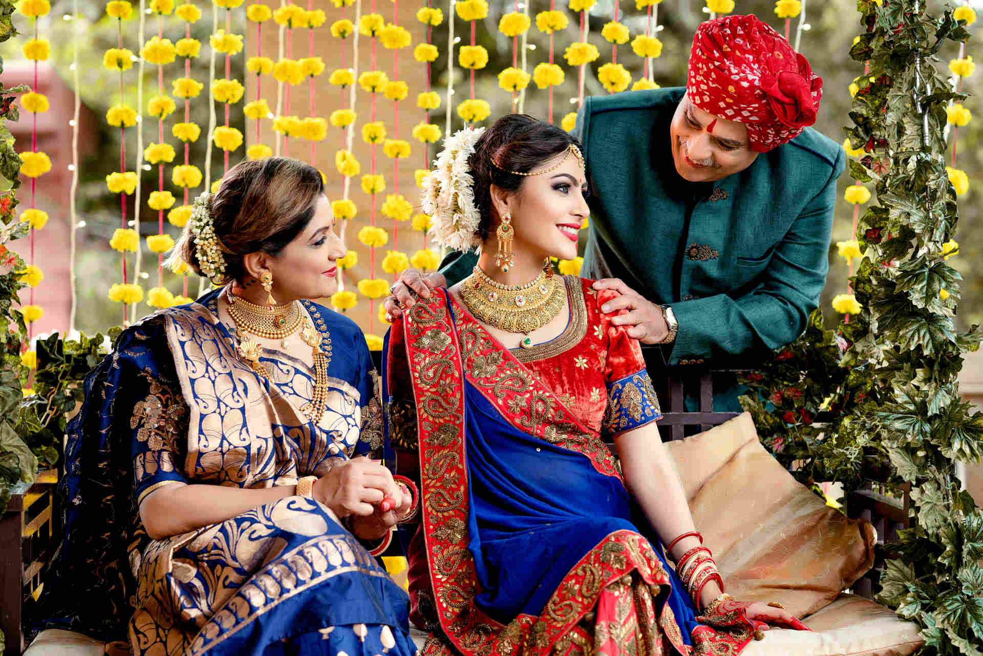Bride with Parents Before Marriage Ceremony Wearing Bridal Jewellery